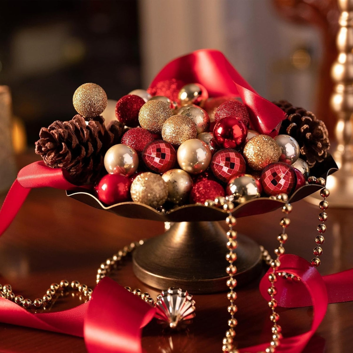 Christbaumkugeln 49er-Set rot-gold – bruchsicher, glänzend, matt & glitzernd