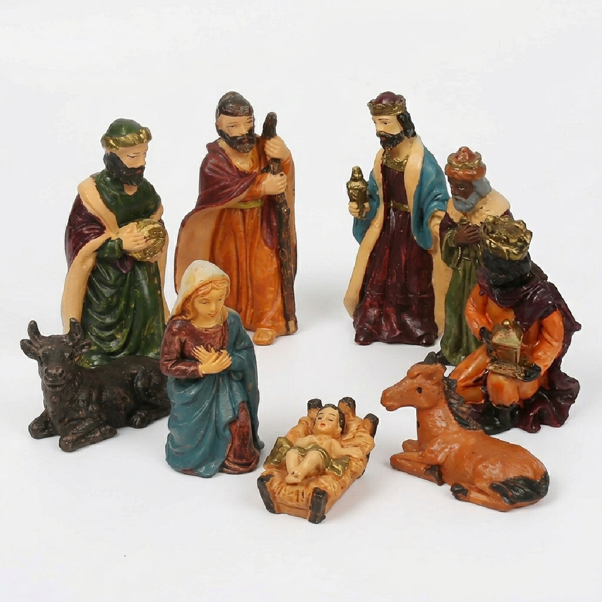 Krippenfiguren-Set klassisch bemalt – Jesuskind, Maria, Josef, Hirten & Tiere